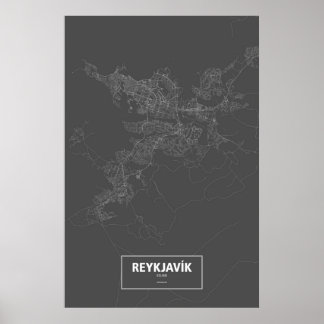 Poster Reykjavik, Islande (blanc sur noir)