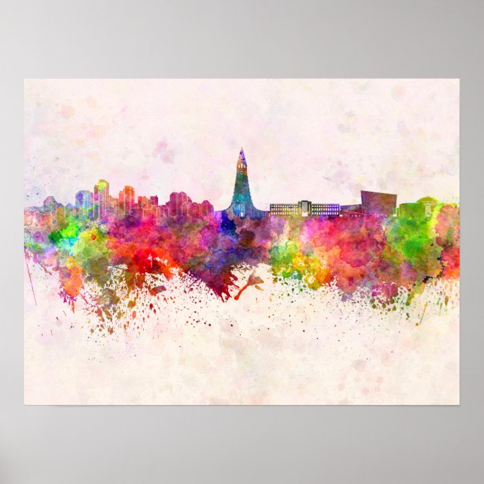 Poster Reykjavik skyline in background watercolor  Zazzle fr