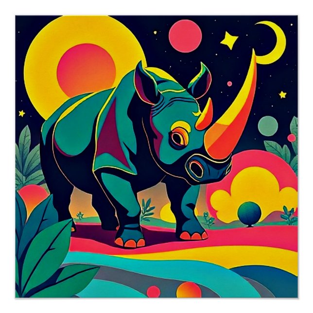 Poster Rhino dans le feuillage (Devant)