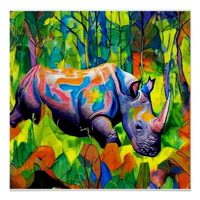 Poster Rhino reflétant le feuillage (Devant)