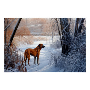 Poster Rhodesian Ridgeback Laisser Neige Noël