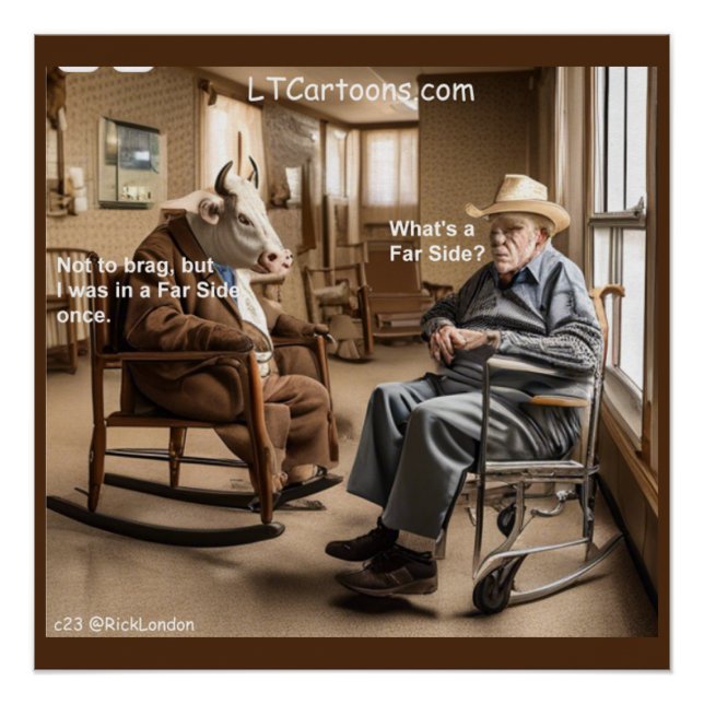 Poster Rick London Retraité Far Side Vache Aime Se Vanter (Devant)