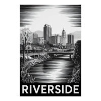 Riverside Californie Gravure sur bois noir et blan