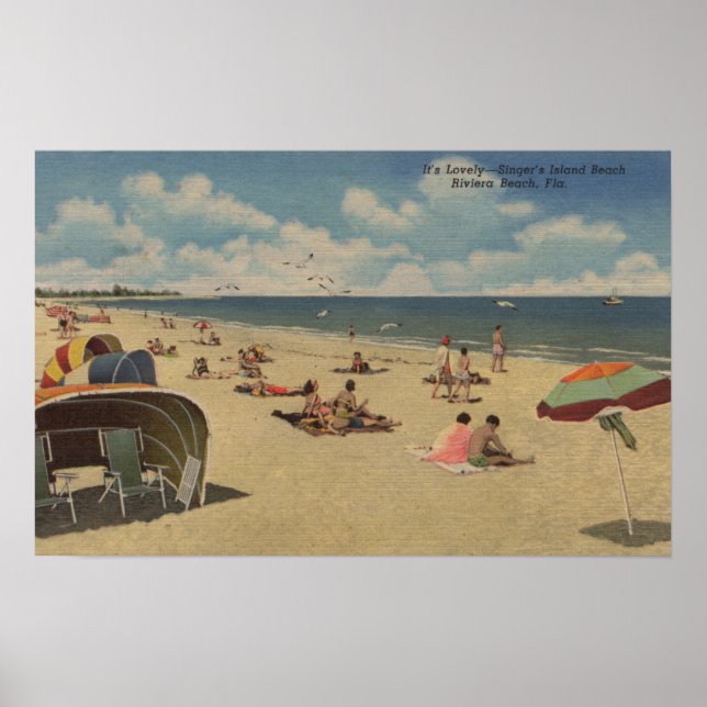 Poster Riviera Beach, Floride - Sunbathers on Beach (Devant)