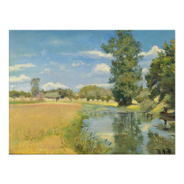 Poster Rivière à travers un paysage de récolte, été (Devant)