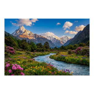 Poster Rivière Himalayenne de Couleurs – Paysage de Monta