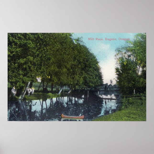 Poster Rivière pittoresque avec scène de canot Eugene, OR (Devant)