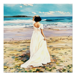 Poster Robe Blanche Marcher sur le littoral de la plage T
