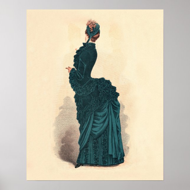 Poster Robe Bleue Victorienne élégante Mode Femme Art (Devant)