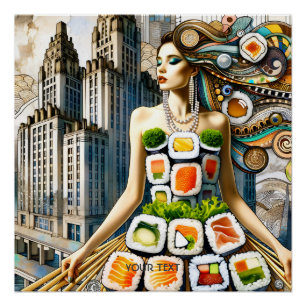Poster Robe de sushi abstraite fantaisie mignonne