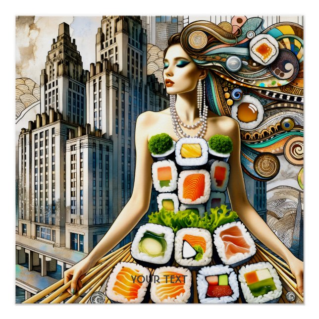 Poster Robe de sushi abstraite fantaisie mignonne (Devant)