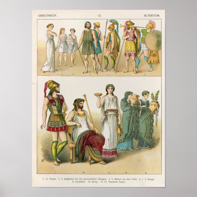 Poster Robe grecque, de 'Trachten der Voelker', 1864 (Devant)