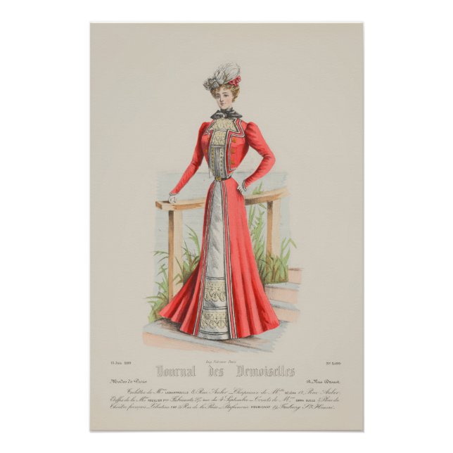 Poster Robe Rouge Vierge Victorienne Mode Française Vinta (Devant)