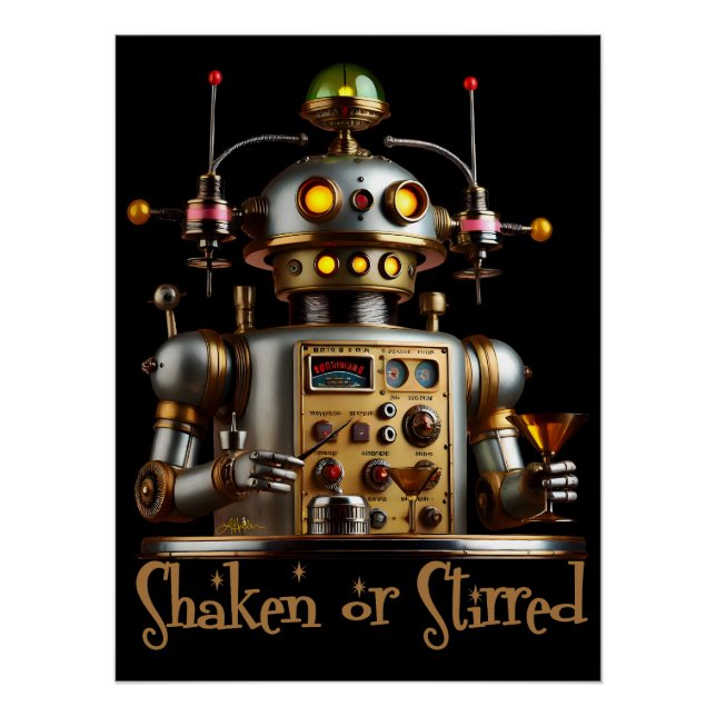 Poster Robot Barman Futuriste "Secoué ou Remué" (Devant)