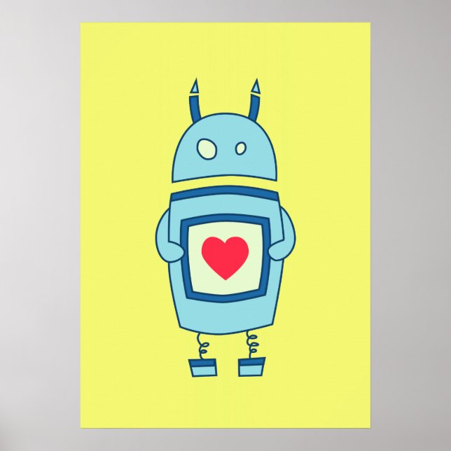 Poster Robot Clair Et Mignonne Avec Coeur (Devant)