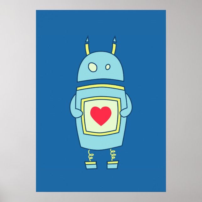 Poster Robot Clumsy Bleu Cute Avec Coeur (Devant)
