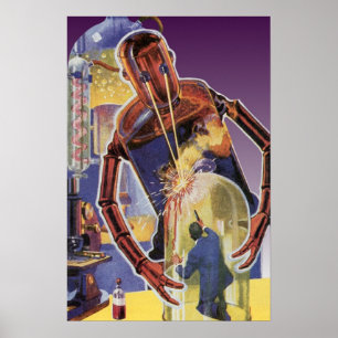 Poster Robot de science-fiction vintage avec des yeux à f