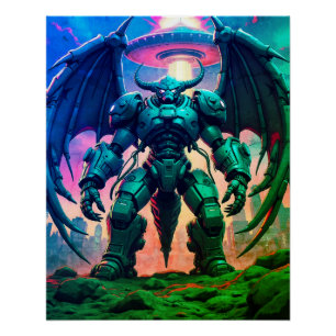 Poster Robot Demon avec ailettes dans un OVNI
