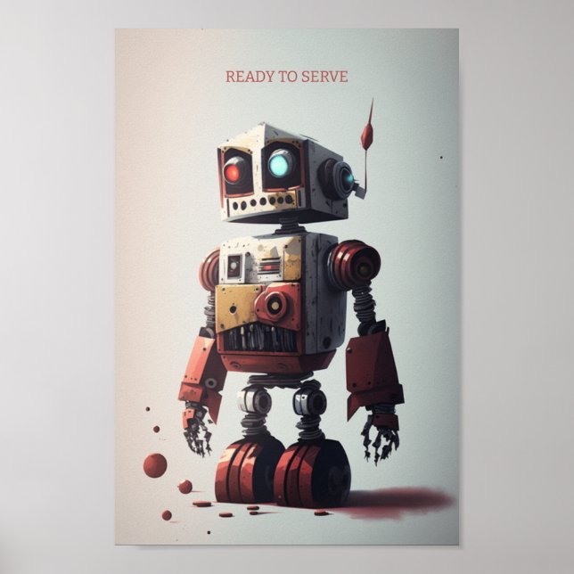 Poster robot rétro - Prêt à servir (Devant)