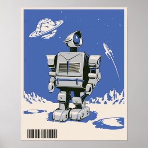 Poster Robot vintage 1 bleu