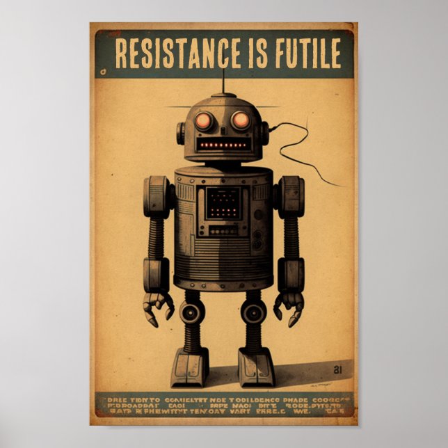 Poster robot vintage - La résistance est futile (Devant)