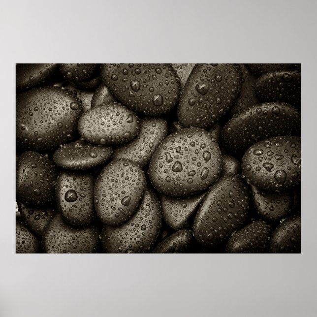 Poster Rochers de rivière avec gouttes de pluie (Devant)