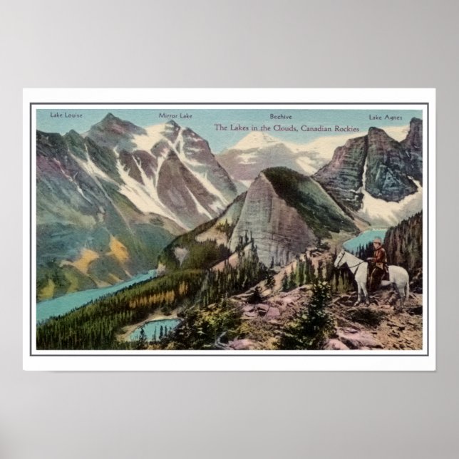 Poster Rocheuses canadiennes vintages, lacs dans les nuag (Devant)