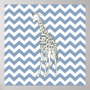 Poster Rock Blue Safari Chevron avec Pop Art Giraffe