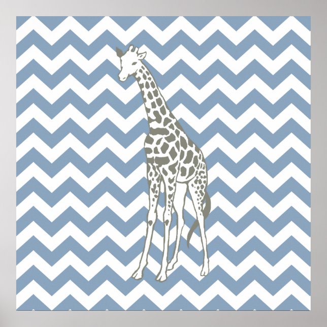 Poster Rock Blue Safari Chevron avec Pop Art Giraffe (Devant)