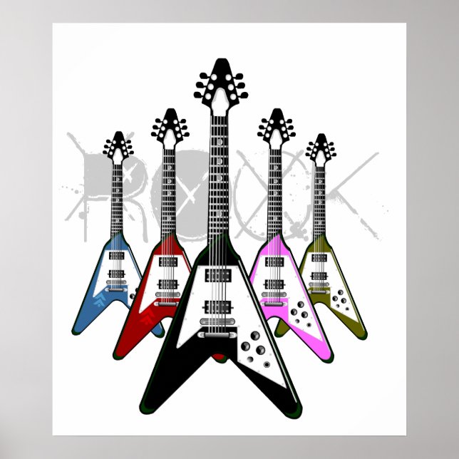 Poster Rock guitares multicolores (Devant)