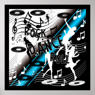 Poster Rock 'N' Roll Dance Musique Bleu