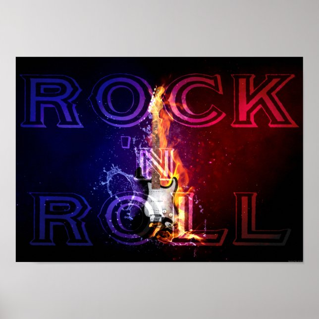 Poster Rock n Roll Flamme Electric Guitare Musique (Devant)