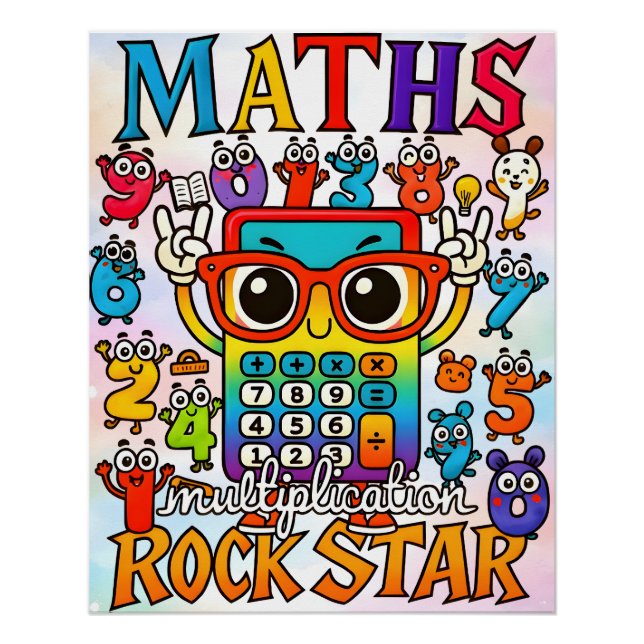 Poster Rockstar de la multiplication des maths Calculatri (Devant)