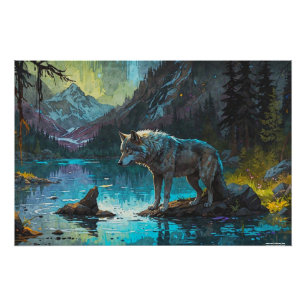 Poster Rocky Mountain Grey Wolf Art
