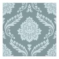 Rococo Damassé Grand Motif Œuf de Canard Bleu+Turq