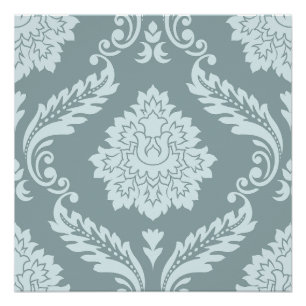 Poster Rococo Damassé Grand Motif Œuf de Canard Bleu+Turq
