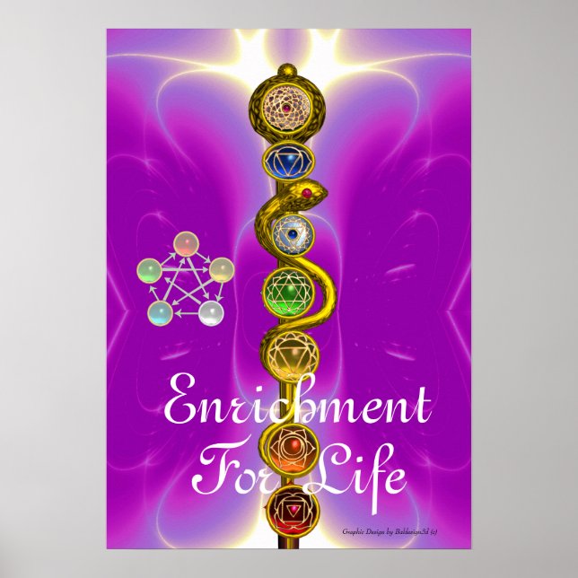 POSTER ROD OF ASCLEPIUS 7 CHAKRAS,YOGA ,SPIRITUAL ENERGY (Devant)