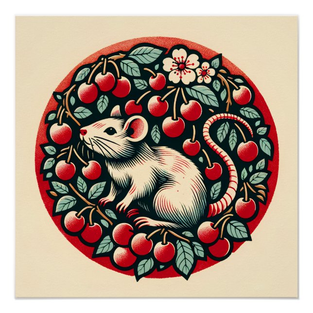 Poster Rodent Fruit Cerf Rat Art Rats Cerises (Devant)
