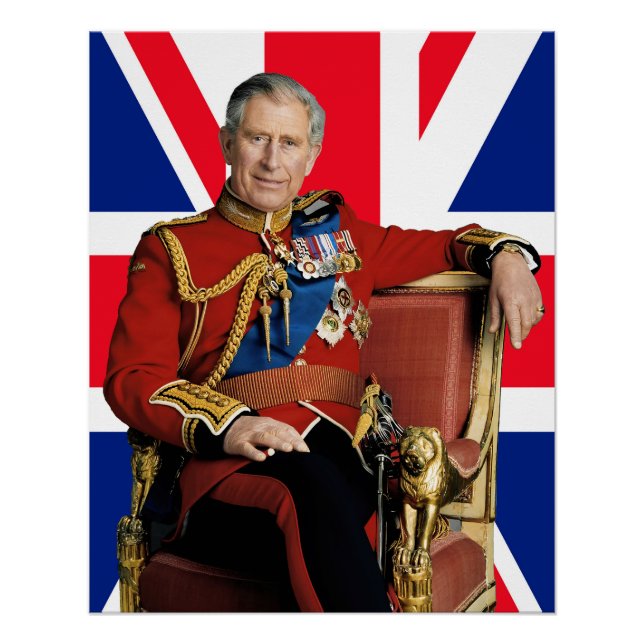 Poster Roi Charles III avec drapeau britannique (Devant)