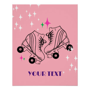 Poster Roller Skates Patinage rose Anniversaire Disco Par
