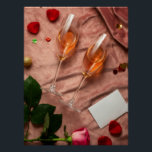 Poster Romantic Champagne Toast<br><div class="desc">Celebrate love and special moments with this elegant poster featuring two champagne glasses filled with sparkling bubbles against a soft pink velvet backdrop. Accented with red and gold heart confetti, rose petals, and a delicate pink rose, this design adds a touch of romance and sophistication to any space—perfect for weddings,...</div>