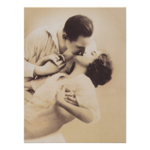 Poster Romantic Love Couple Kissing vintage illustration