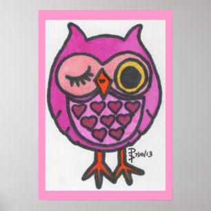 Poster romantique de Chouette rose