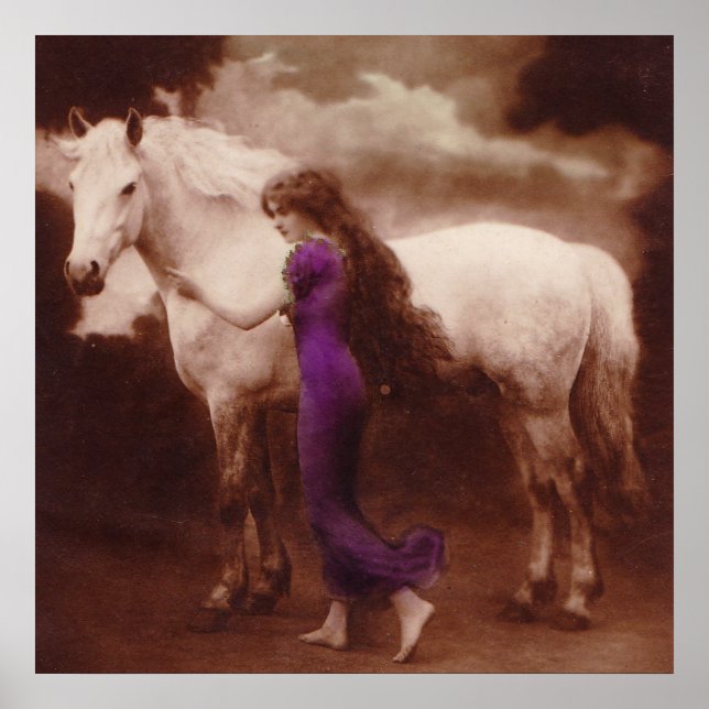 Poster Romantique fille victorienne avec cheval Stallion  (Devant)