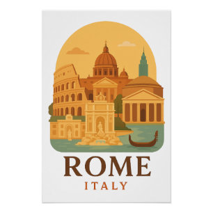 Poster Rome Vintage Italie Voyage Colisée & Panthéon 