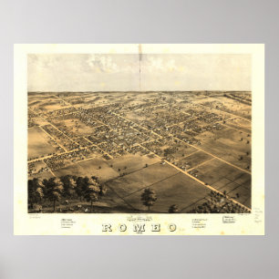 Poster Romeo Michigan 1868 Antique carte panoramique