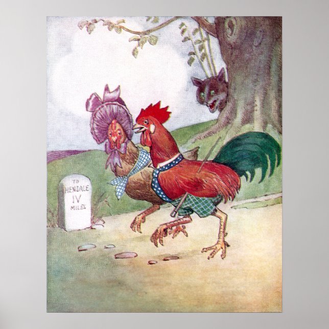Poster Rooster and Hen on Way to Hendale (Devant)