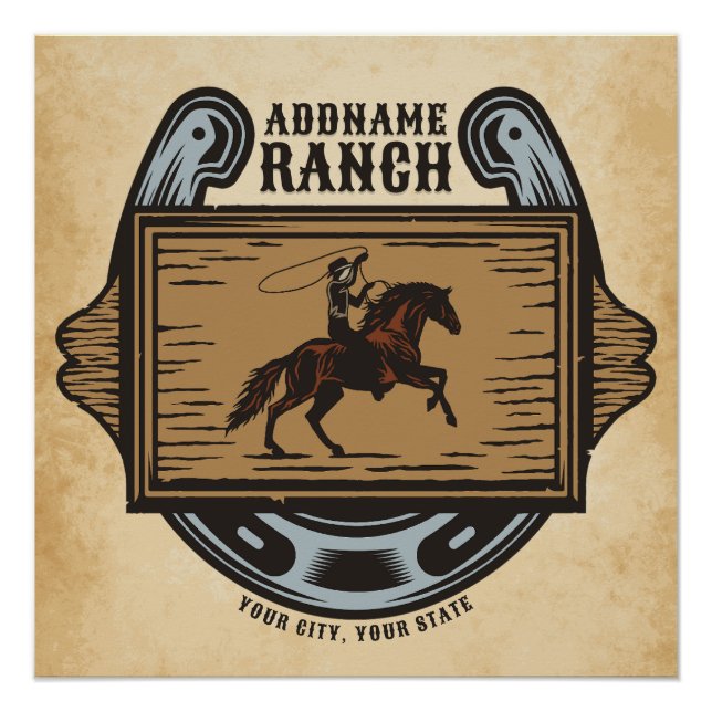 Poster Roping Cowboy AJOUTER LE NOM Western Family Horse  (Devant)