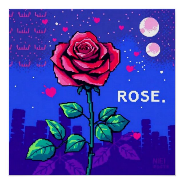 Poster Rosa pixelada estilo retro (Devant)