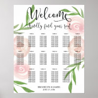 Poster rose 16x20 du tableau de Mariage floral